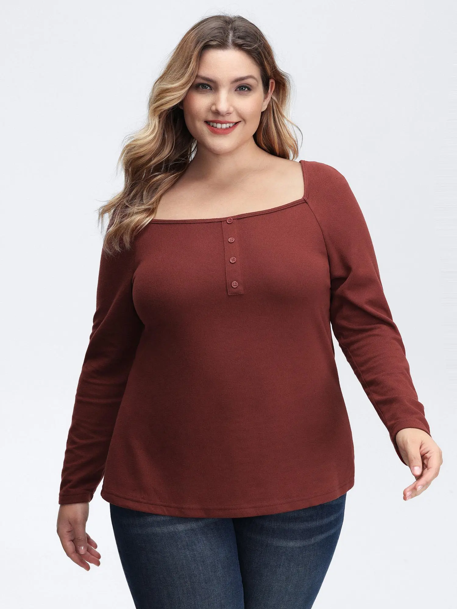 Rust Plus Size Blouse for Women, Casual Stretchy Velvety Long Sleeve Top with Asymmetrical Neck and Backless Tie Knot,Summerfinds