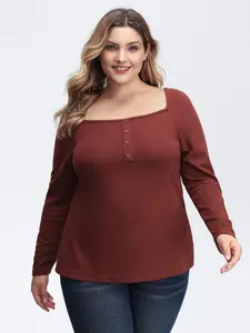 Women's Plus Size Big-Tall Stretchy Velvety Feel Long Sleeve Shirts with Asymmetrical Neck Back Detail M-6X Fit 2026 Summer Turn-Up Mother's Day Clothes 2026 Summer Vibes