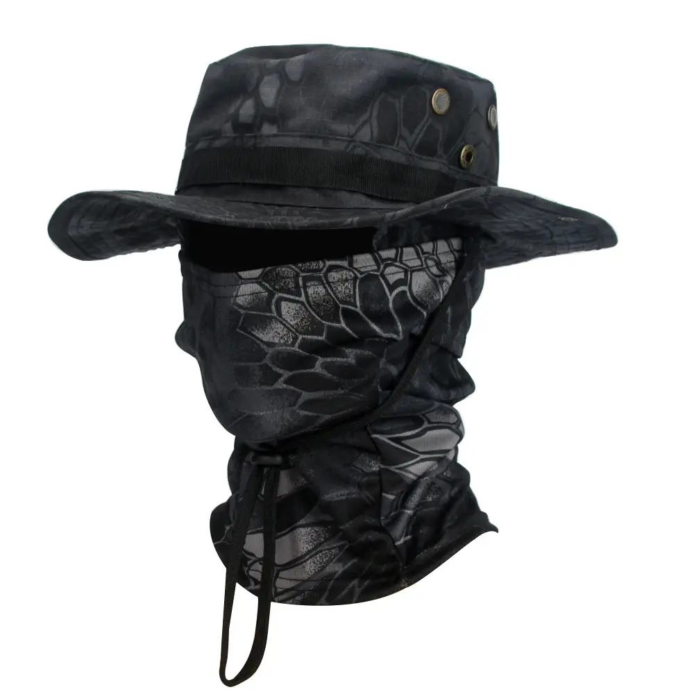 Men's Military Camo Boonie Hat with Balaclava Mask - Adjustable, Breathable Polyester Sun Cap with Wide Brim & UPF 50+ for Fishing & Hunting, Desert Camo, Adjustable Cap Sports & Outdoor Hats, Lightweight, Balaclava Mask Sports & Outdoor Hats