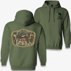 Waterfowl Hunting Hoodie – Duck Unlimited Style Wood Duck Camo Graphic Pullover, Vintage Outdoor Design for Men, Great Gift for Hunters & Country Lovers