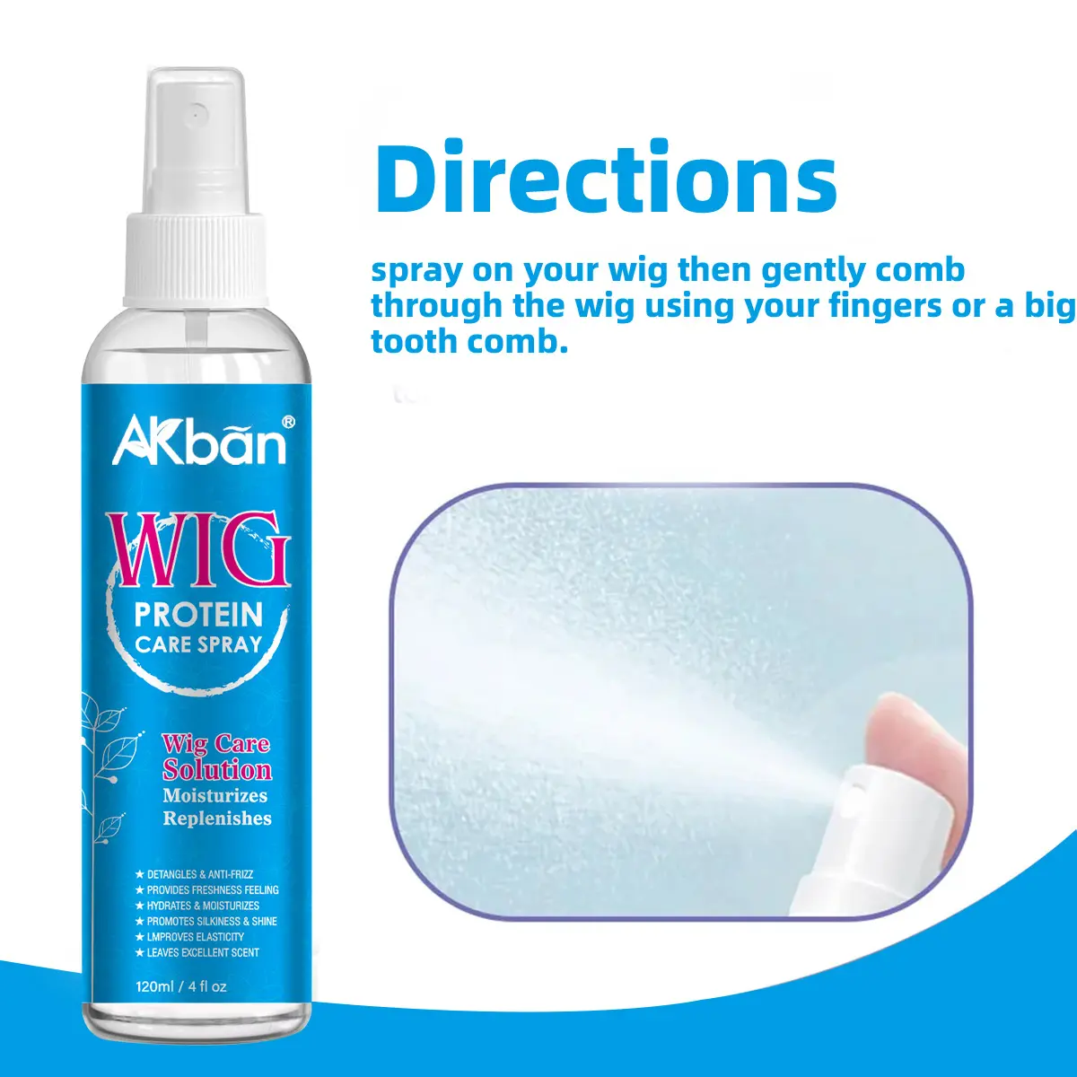AKban Wig Hair Care Spray for Synthetic & Natural Wigs Smooth Anti-Frizz Hydrates Moisturizes Cleans Extends Life with Fresh Scent & Tangle-Free Formula