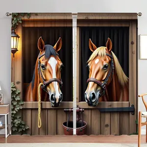 Horse Pattern Door Curtain, Barn Door Design, 1 Set Horse Print Door Curtain, Home Decor for Living Room Bedroom, Room Divider Curtain, Window Curtain