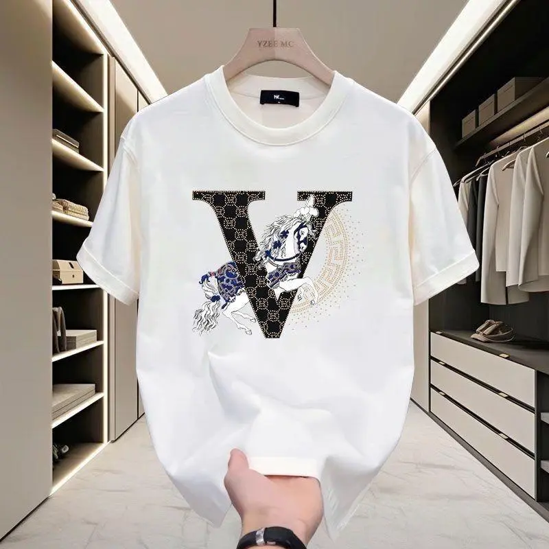 Cotton Short-Sleeved T-shirt Letter Summer Men's Printing European Trend All-Matching Fashion Half-Sleeve T-shirt Top Black Menswear man's gift  graphic tees