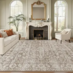 Velvet Living Room Carpet, Persian Embossed Pattern Print Rug, Decorative Modern Area Rug, Soft Short Pile, Easy to Clean, Suitable for Bedroom, Study, Indoor Decor