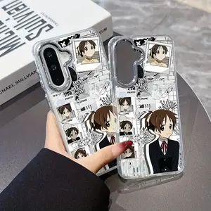 K-ON Cool Anime Girl Phone Case Suitable for Samsung Galaxy A26, A36, A55, A35, A06, A16, A14, A24, A34, A54, A15, A05S, A25, A23, A33, A53, A73, A13 4G/5G - Metallic Silvery Lens Frame Transparent Soft Back Cover
