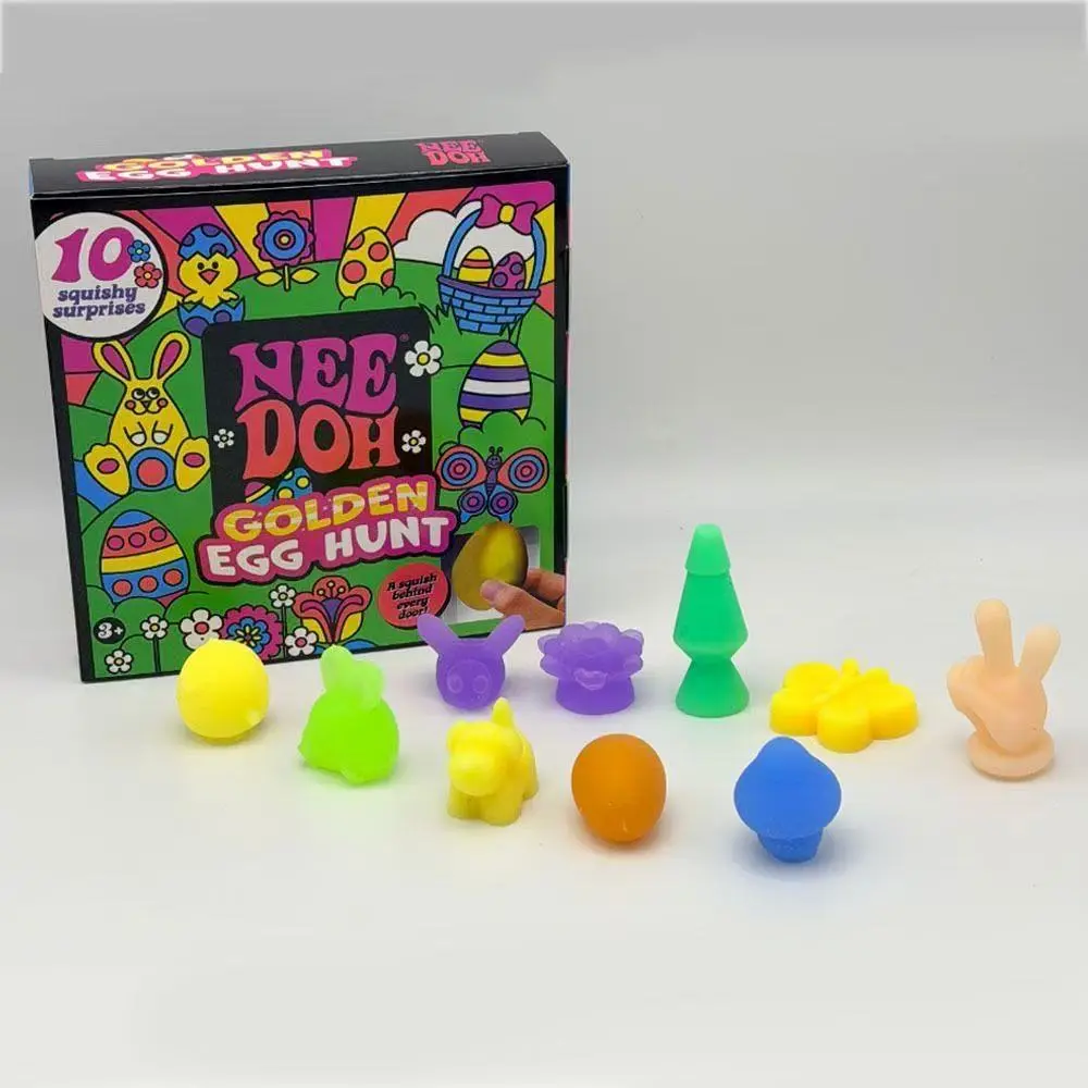 Golden Egg Hunt 10 Pcs Squishy Surprise Toys Fidget Stress Relief Squeeze Toys for Kids Easter Gift