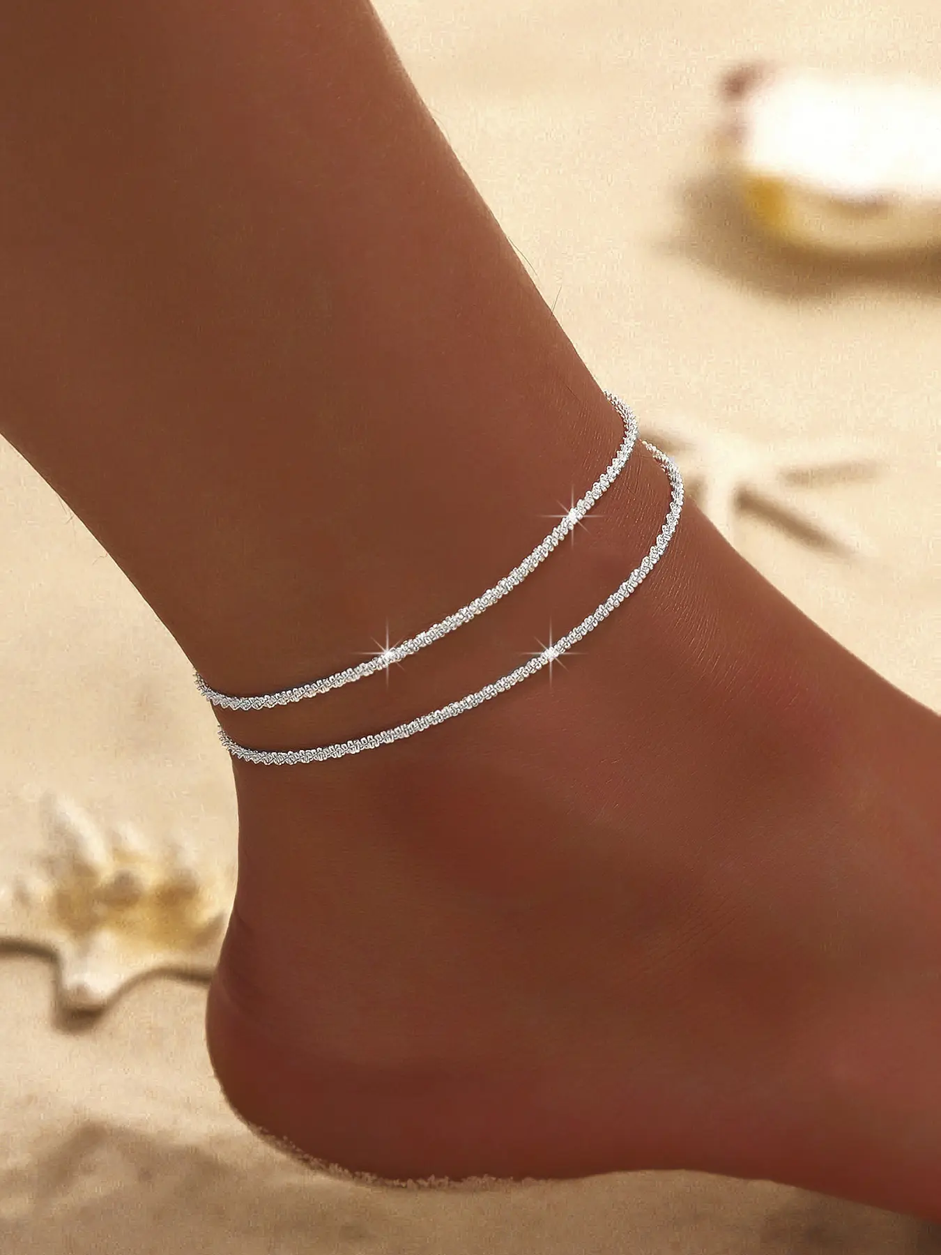 Elegant Sparkling Foot Chain Anklets, Fashionable Jewelry Accessories, Trendy Jewellery Accessories, Minimalist Design with Starlight Shine, Perfect for Parties, Gifts, Dates, Cold Tone Style, Elegant Accessory