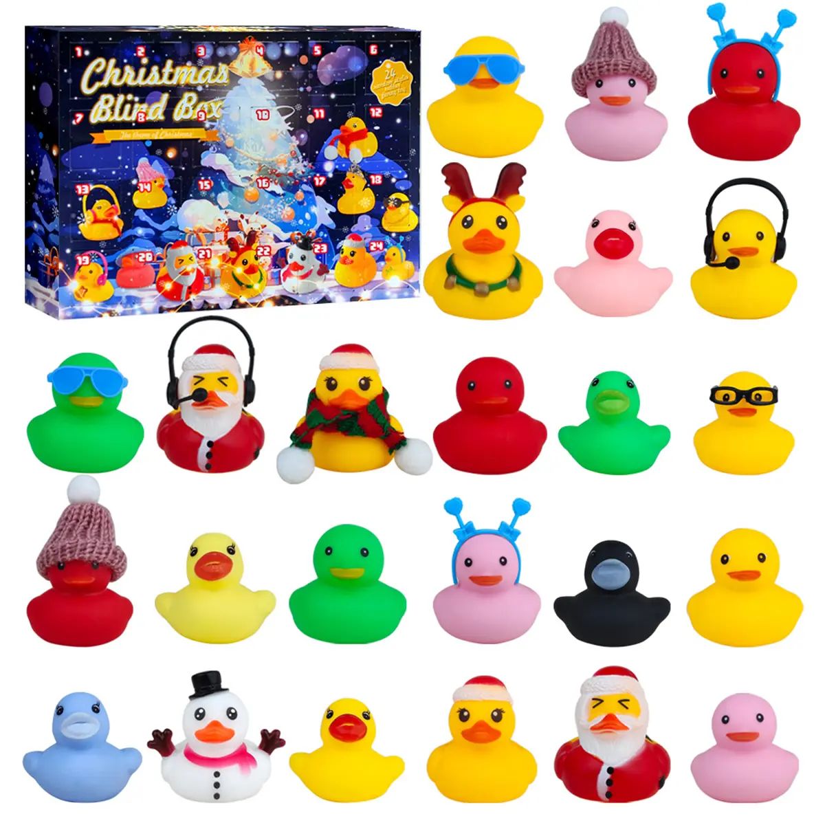 Christmas Blind Box-24 Rubber Ducks Advent Calendar for Toddler Boys Girls Gift, 24 Days Christmas Countdown Calendar Ducks Blind Box Creative Christmas Party Favors