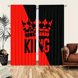 King Queen Print Curtains Set of 2, Window Curtain, Decorative Prints, Rod Pocket Design, Easy to Hang, Semi-Transparent Privacy Drapes, Polyester Fiber, Bedroom Living Room Kitchen Bathroom Decor