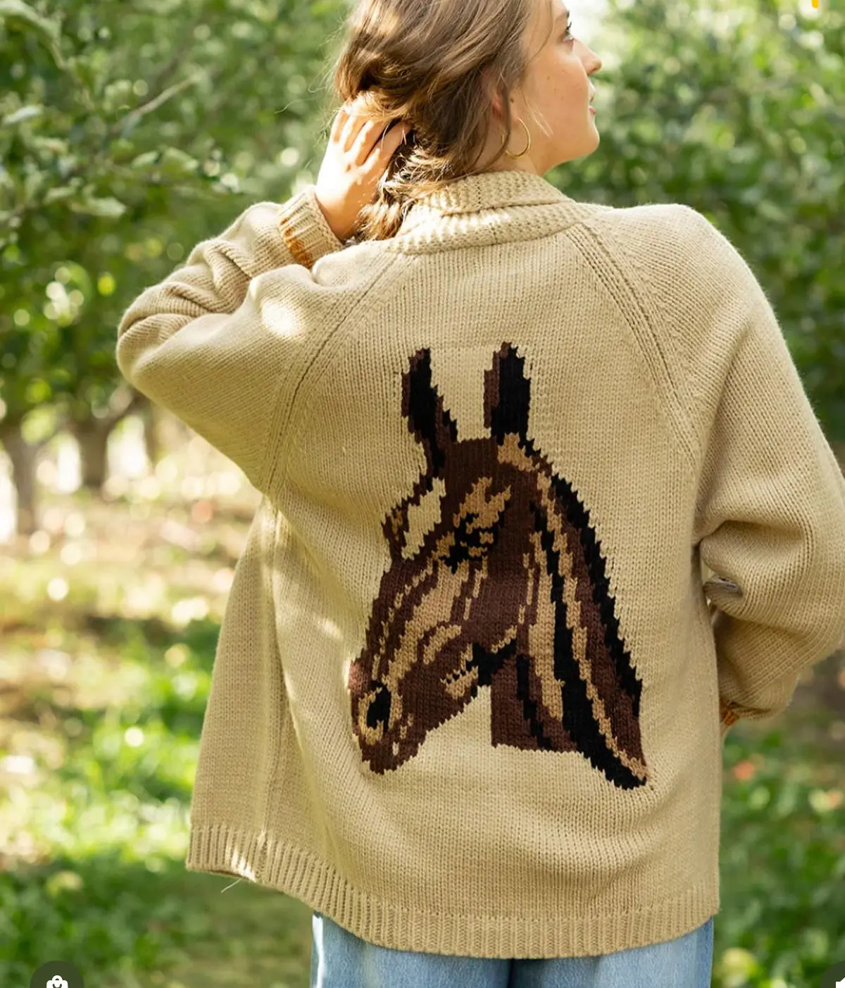 Vintage Horse Varsity Cardigan in Camel