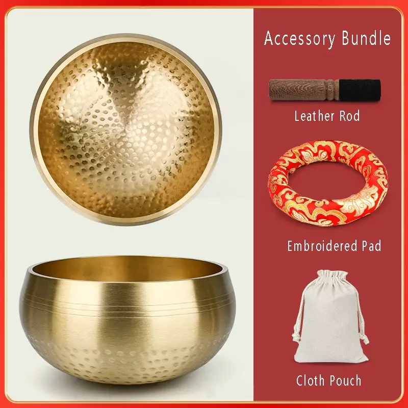 13cm Nepal Tibetan Copper Singing Bowl Set, Healing Meditation Sound Therapy Relaxation, Includes Bowl, Leather Mallet, Pad, Cloth Bag