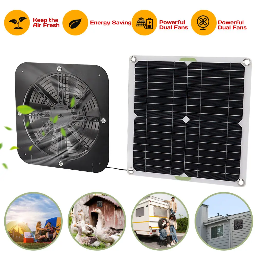 13.5-Inch Solar Ventilation Fan, Waterproof Exhaust Fan Kit with Mount Brackets, 12V 1.5A PET Monocrystalline Panel, IP68 Rated