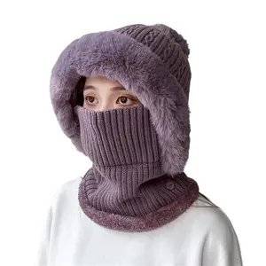Windproof Cap Outdoor Hat 2025 New Women's Balaclava Ski Mask Thermal Fleece Hat Adjustable Neck Cover Windproof for Winter Outdoor Sports Purple Color