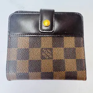 Pre-owned Louis Vuitton FINAL SALE Small Leather Goods Damier Ebene Compact Zippe Wallet