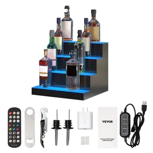 VEVOR LED Lighted Liquor Bottle Display, 2 Tiers 40 Inch Commercial Illuminated Home Bar Shelf, 2 Steps Whiskey Rack Stand, Acrylic Drink Shelves with RF Remote App Control, and Multicolor lightingVEVOR Super Brand Day