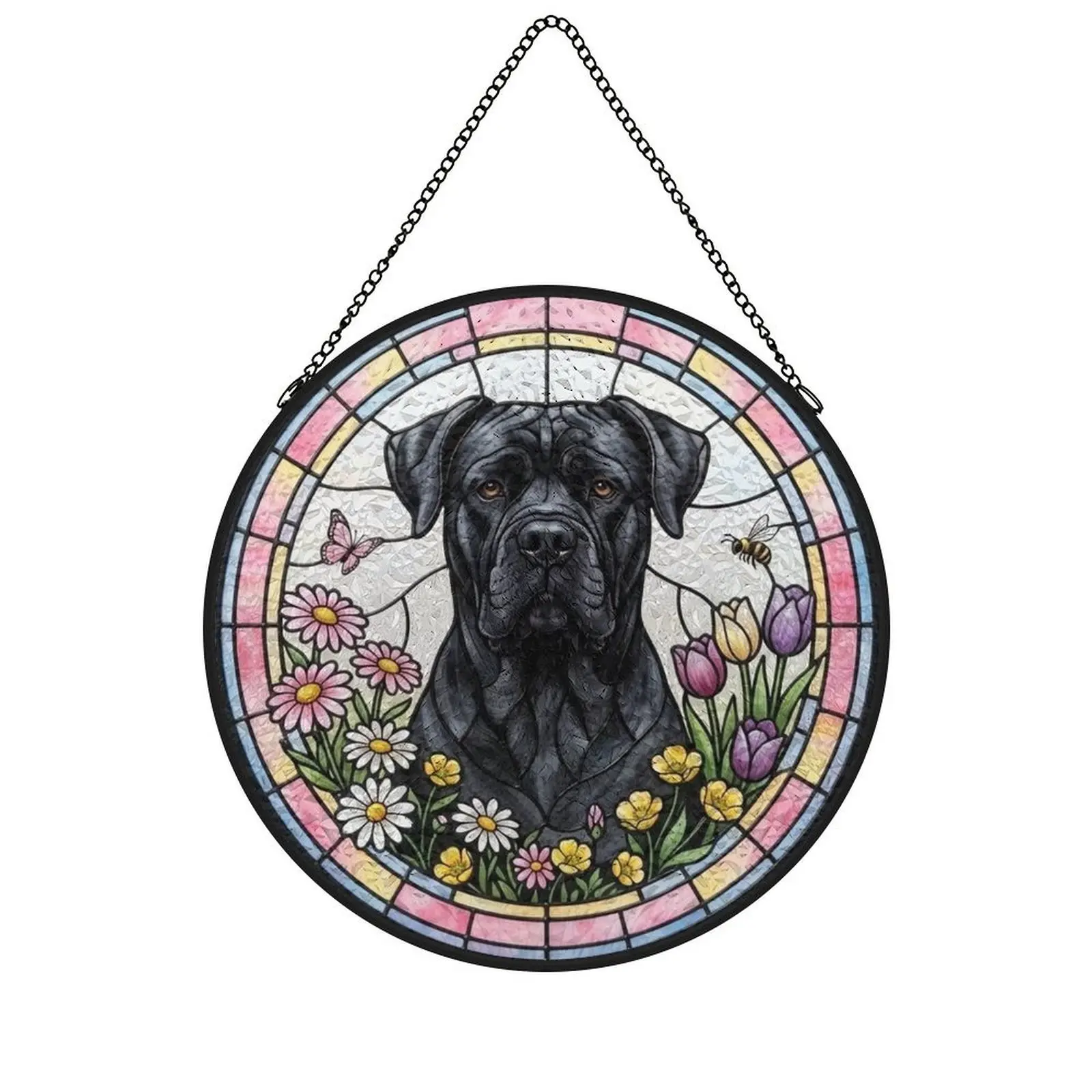 Personalized Dog Portrait Stained Glass Suncatcher, Custom Pet Memorial Stained Glass Photo Suncatcher, Reflective Gear Dog Loss Keepsake, Pet Loss Gift