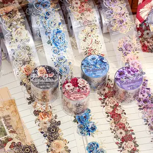 Floral Theme Pet Waterproof Tape Roll, Decorative Stickers for Journals & Water Bottles, 1 Roll/bag, Perfect for DIY Crafts, Vinyl Stickers, Sticker Adhesive Vinyl