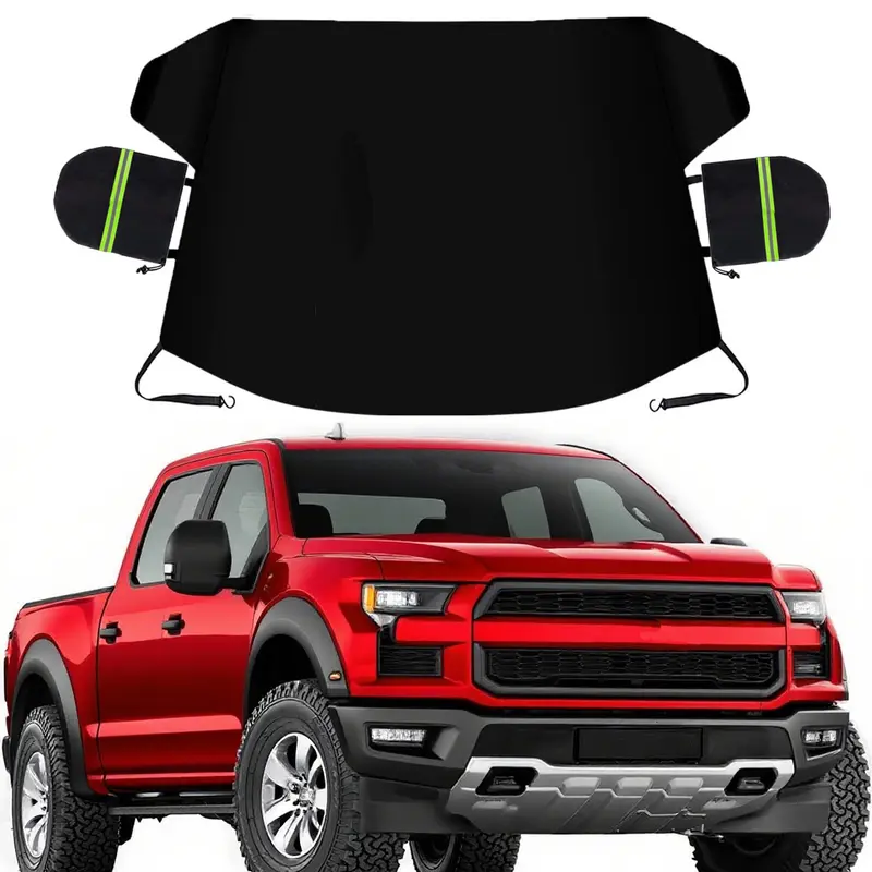 63"x47.2" Car Windshield Cover with 2 Side Mirror Covers, Tough 600D Oxford Fabric & PVC Coating, Tear-Off Defrost, Bird-Droppings Repel, Waterproof, Wind-Tight Straps, No Tools Required, Standard SUV/Truck Fit, Car Exterior Accessory