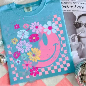 Comfort Colors Retro Smiley Face Floral T Shirt, Inspirational Tshirt, Self Worth Motivational T-shirt, Self Love Gift, Mental Health Matters Graphic Tee