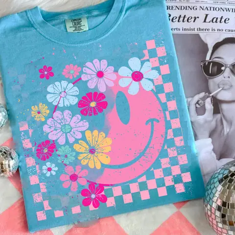 Comfort Colors Retro Smiley Face Floral T Shirt, Inspirational Tshirt, Self Worth Motivational T-shirt, Self Love Gift, Mental Health Matters Graphic Tee