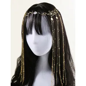 1pc Elegant Bohemian Head Chain with Tassel Fringe & Layered Chains - Golden-Toned Beads & -Adorned Headpiece for Women, Perfect for Halloween Costumes, Renaissance Fairs, Themed Parties & Casual Attire - Comfortable Durable Statement Accessory