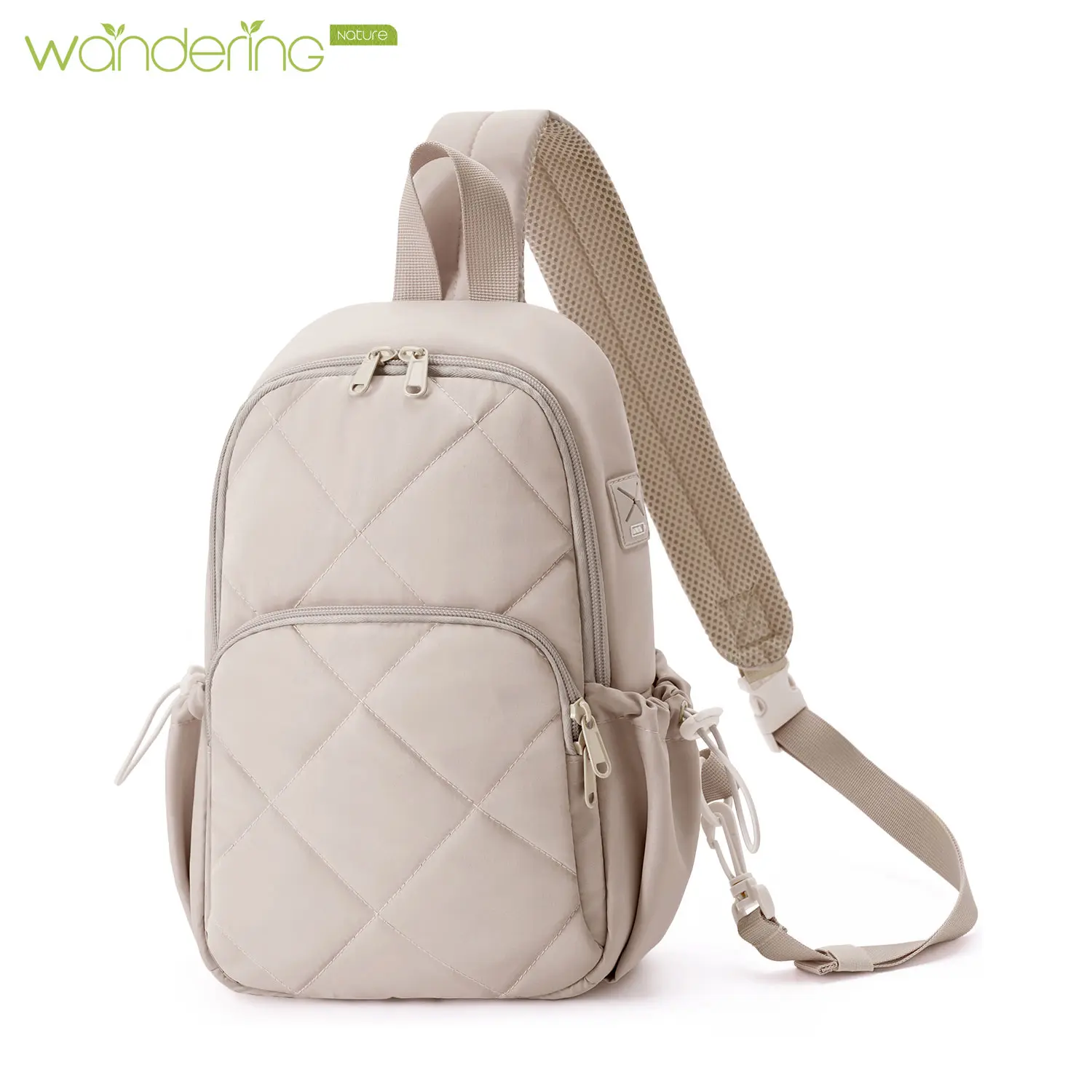 Wandering Nature Sling Bag for Women Lightweight Quilted Crossbody Bag Fits for 11" Tablet with Breathable Back Panel Anti Theft Pocket Padded Strap USB Charge Port, Ideal for Travel, Daily Use
