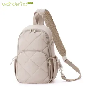 Wandering Nature Sling Bag for Women Lightweight Quilted Crossbody Bag Fits for 11" Tablet with Breathable Back Panel Anti Theft Pocket Padded Strap USB Charge Port, Ideal for Travel, Daily Use