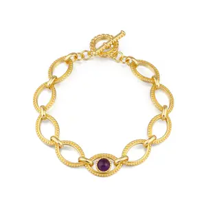 Aprilery Minimalist Interlocking Link Bracelet with Purple Detail Effortless Light-Luxury Accessory Ideal for Everyday Layering or Brunch Outfits