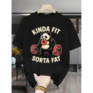 Men Kinda Fit Panda Print Tee with Playful Unique Style Comfortable Breathable 100 Percent Cotton Round Neck Short Sleeves Summer Workout T Shirt