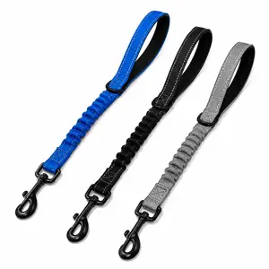Short Bungee Dog Lead for Medium-Large Dogs, 1 In / 2.5 Cm to 27.5 In / 60 Cm Shock-Absorbing Close Control Leash with Soft Padded Handle, Reflective Webbing, Secure Metal Clip for Walking, Crowded Areas & Elevators, Doggear Maker Option