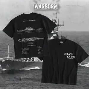 [WARBORN] USS New Jersey BB62 Double Sides Heavy Cotton T-Shirt Vintage Battleship Graphic Tee Military Enthusiast Streetwear Clothing Gift for Men Breathable Printing