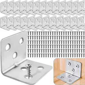 26-Piece Corner Brackets Set with 156 Screws, Stainless Steel L-Shape Right Angle Bracket, Metal Fasteners for Furniture