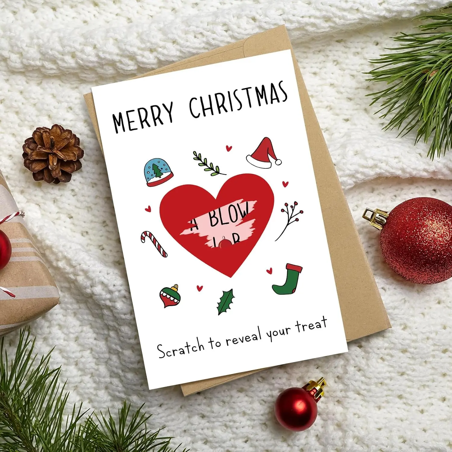 Funny Scratch Off Christmas Card for Him, Rude Pun Christmas Card for Husband Boyfriend, Merry Xmas Cards for Men, Scratch To Reveal Your Treat