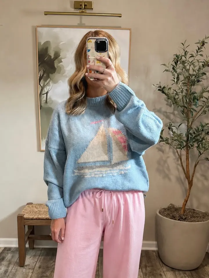 Sailing Away Knit Sweater - Daisy Blue