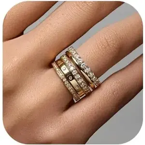 Gold Rings for Women Non Tarnish, 14k Gold Plated Dainty Stacking Cubic Zirconia Thumb Rings, Gold Knuckle Women Rings Set Jewelry Size 5-10