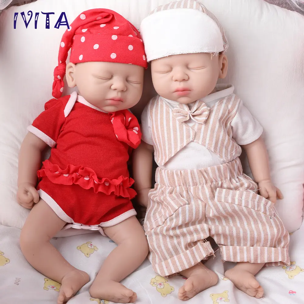 IVITA 15" Eyes Closed Silicone Reborn Baby Platinum Silicone Doll Lifelike Silicone Newborn Baby Birthday Gift Vivid Silicone Infant Doll