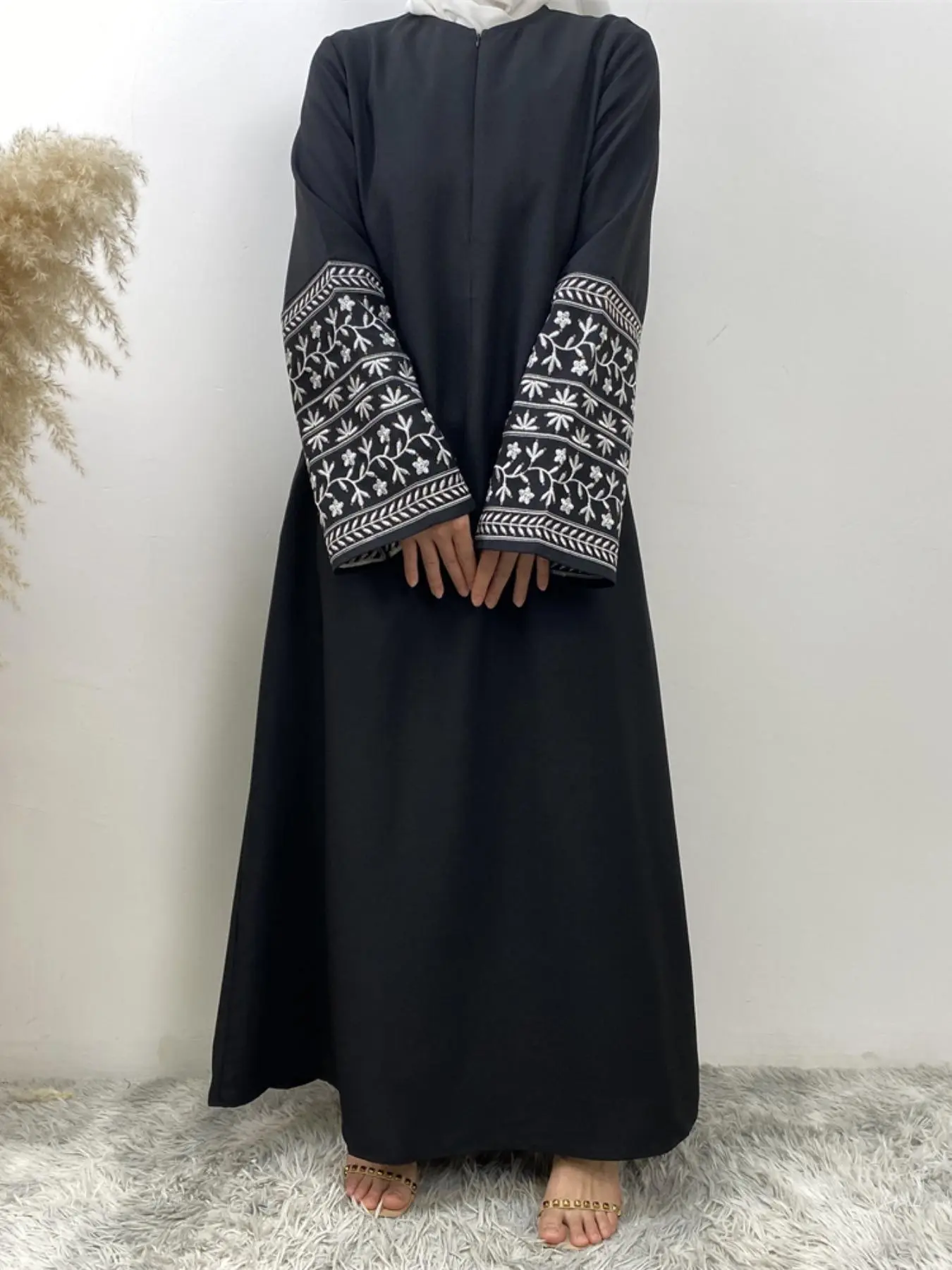 Women's Floral Embroidery Zipper Nursing Dress, Nursing Friendly Clothes, Maternity Dresses, Casual Long Sleeve Round Neck Long Dress for Spring & Fall, Women's Clothing for Daily Wear