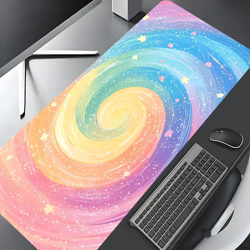 Rainbow Swirl Colorful Stars Large Gaming Mouse Pad,Desktop Protection Pad,Washable Rubber Pad Non-Slip Lock Edge Multi-Size Mouse Pad Suitable For Home Office,Gaming Desk Accessory,Office Desktop Accessories,Gift for Family and friends