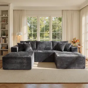 XIZZI 108" Oversized Modular Cloud Sectional Sofa Set, L/U Shaped Boneless Couch High-Density Foam Plush Corduroy Deep Seat Sofa Bed for Living Room Bedroom, No Assembly Required