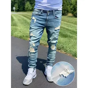 Slim Fit Vintage Style Denim Pants Men, Ripped New Year physical exercise Jeans For All Seasons