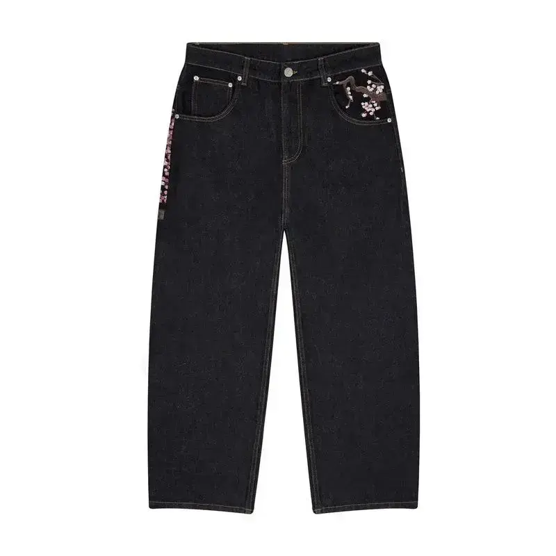 Y2K Baggy jeans Cherry Blossom Selvedge Embroidery Denim Pants men women denim fabric American Hiphop Streetwear Wide Leg Jeans Y2K Baggy jeans Cherry Blossom Selvedge Embroidery Denim Pants men women denim fabric American Hiphop Streetwear Wide Leg Jeans