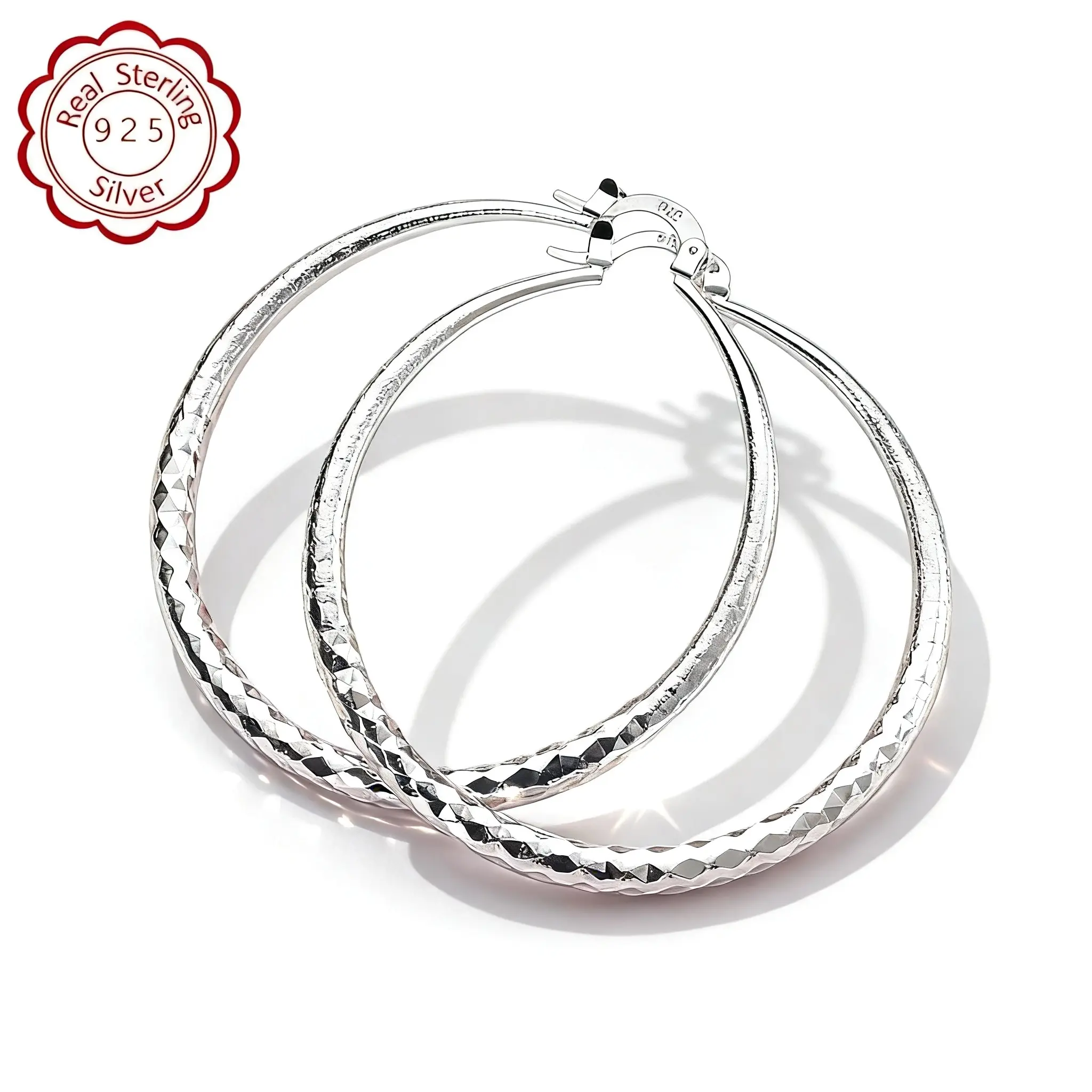 Pair Of 925 Silver Earrings, Suitable For Women, Elegant Large Circle Design, 925 Silver Color, Hypoallergenic Ear Needles, Suitable For Daily And Vacation Wear, Suitable As Valentine's Day Gift,summeroutfits,vacationoutfits,beachoutfits