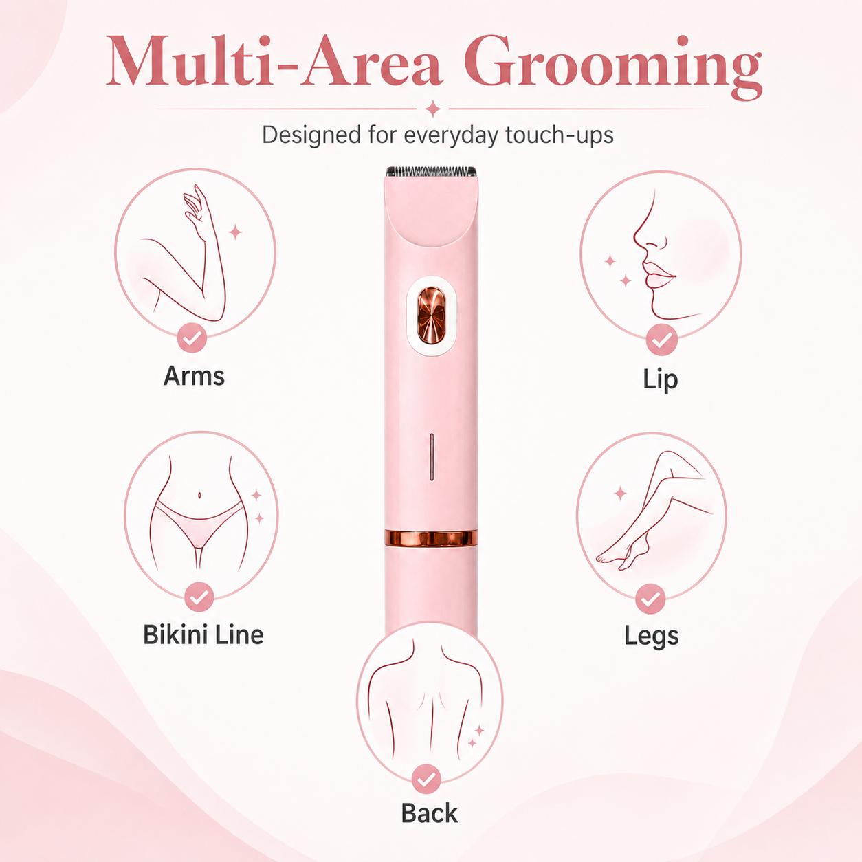 Bikini Trimmer for Women, Electric Shaver & Razor 2-in-1 Body Hair Removal, Rechargeable Dual Head Epilator for Pubic Hair, Face & Legs, Smooth Skin Summer Gift