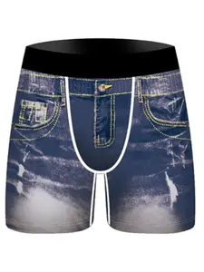 Men's Denim Print Underwear Set, Fun Cartoon Digital Prints, Breathable Comfort Fit, Sporty Style, Ideal Gift Choice