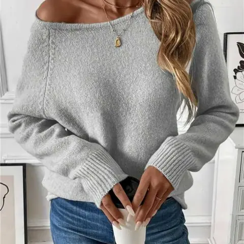 Women's Knitted Pullover Sweater, Casual Long Sleeve Drop Shoulder Design, Soft & Cozy Winter Wear, Perfect for Daily Use, Knitwear
