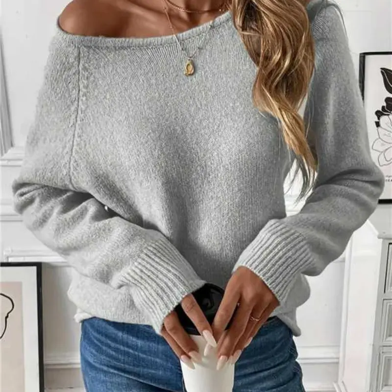 Women's Knitted Pullover Sweater, Casual Long Sleeve Drop Shoulder Design, Soft & Cozy Winter Wear, Perfect for Daily Use, Knitwear
