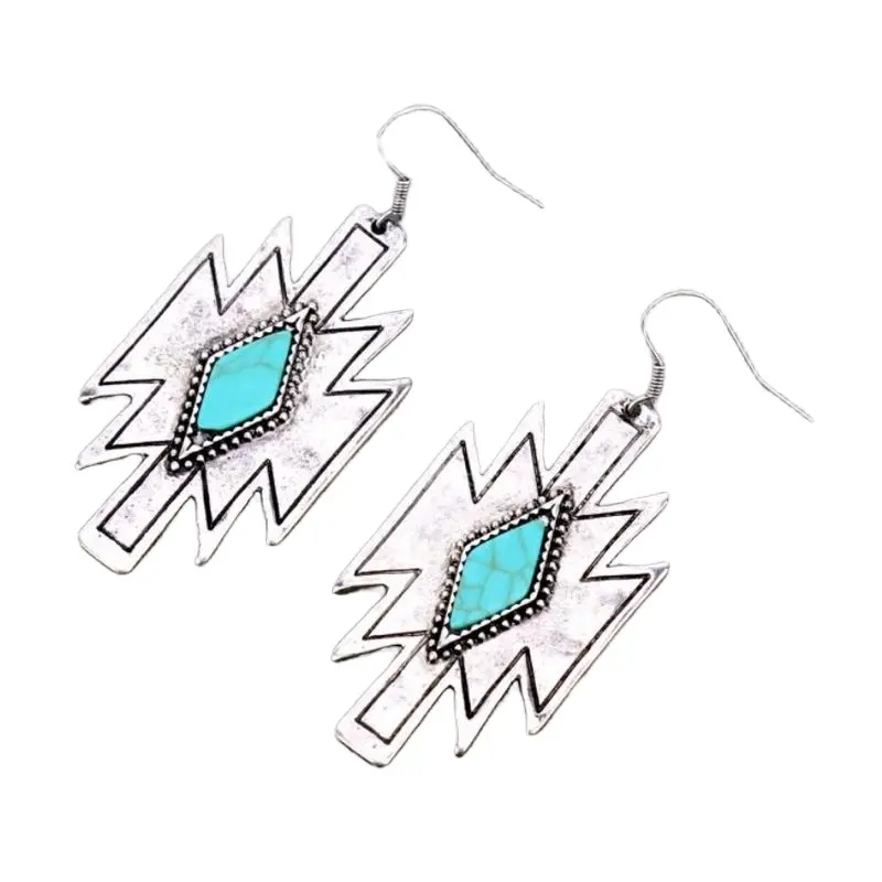 Western Aztec Hook Earrings 2x1 Inch Durable Materials Bold Distinctive Jewelry for Casual Outings & Special Occasions