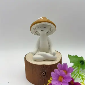 Miniature Meditation Yoga Mushroom Houseplant, Resin Fungi Decor, Low-Maintenance Zen Garden Statue, Home & Desk Decoration