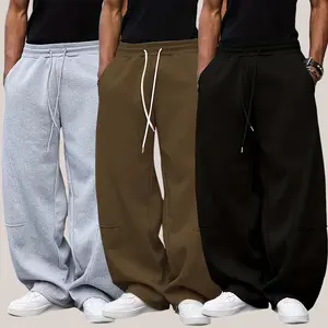 Men's loose-fit solid-color drawstring waistband sports pants with casual pockets, suitable for autumn and winter wear, everyday men's long pants, sports pants, men's long pants, men's clothing, solid color, jogging pants