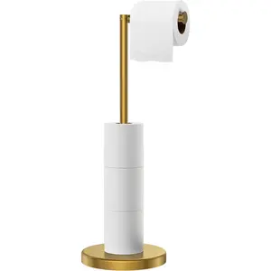 Modern Freestanding Toilet Paper Holder Stand, Durable 304 Stainless Steel Weighted Base Tissue Roll Holder for Bathroom, Brushed Gold Toilet Paper Storage for 4 Rolls